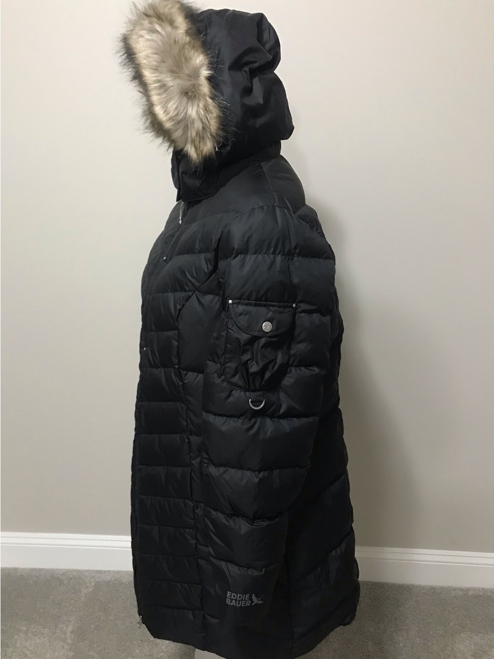 Eddie Bauer Sun Valley Black 650 Down Parka Coat Removable Faux Fur hood - Picture 5 of 13